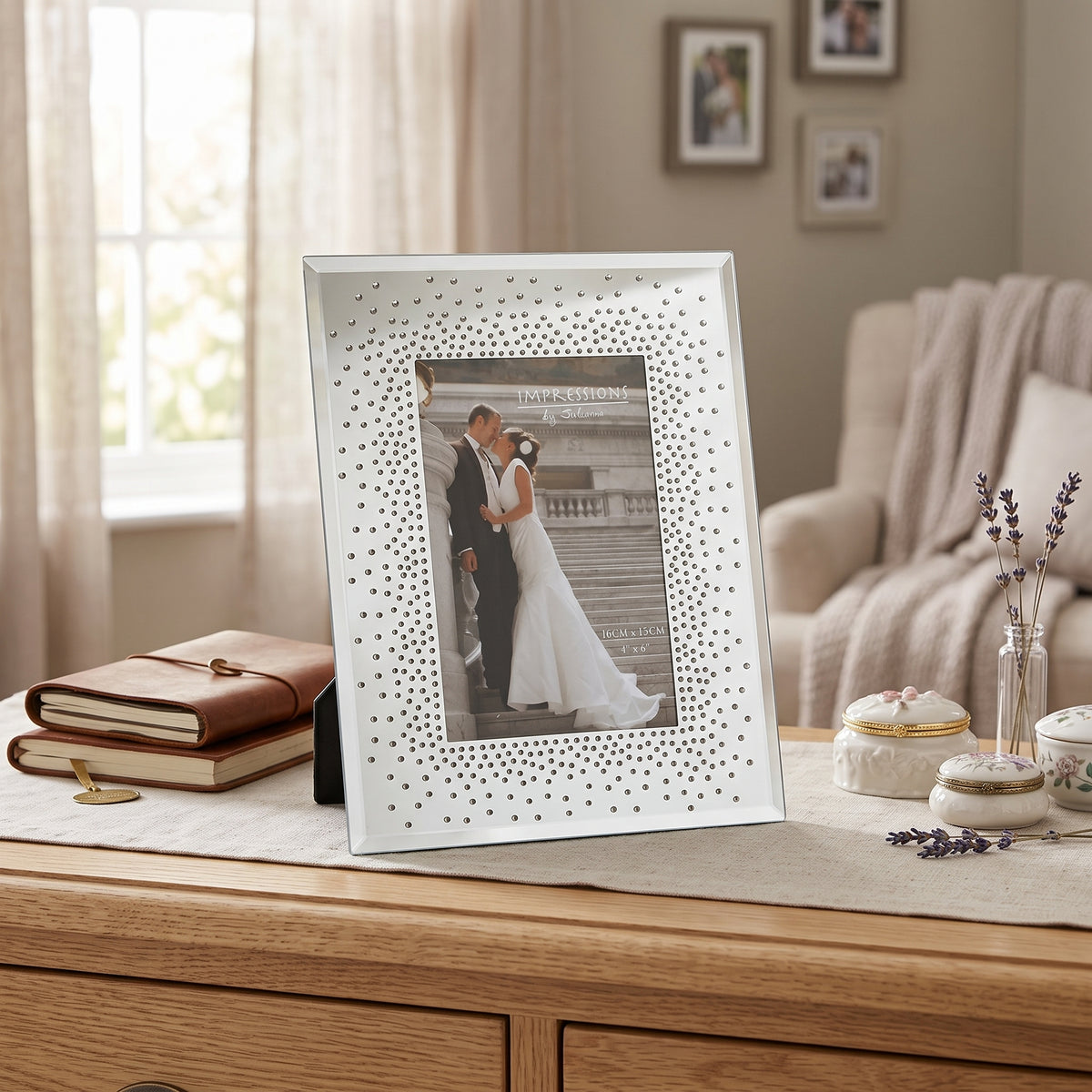 Wedding Mirror Frame Starburst Crystals - 4" x 6"