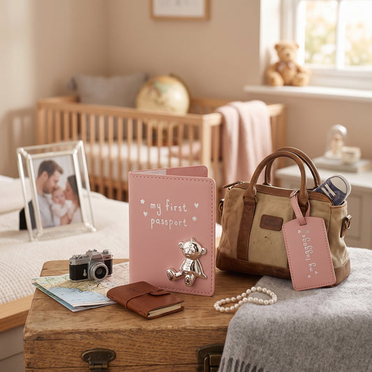 Button Corner Leatherette My First Passport Set  - Pink