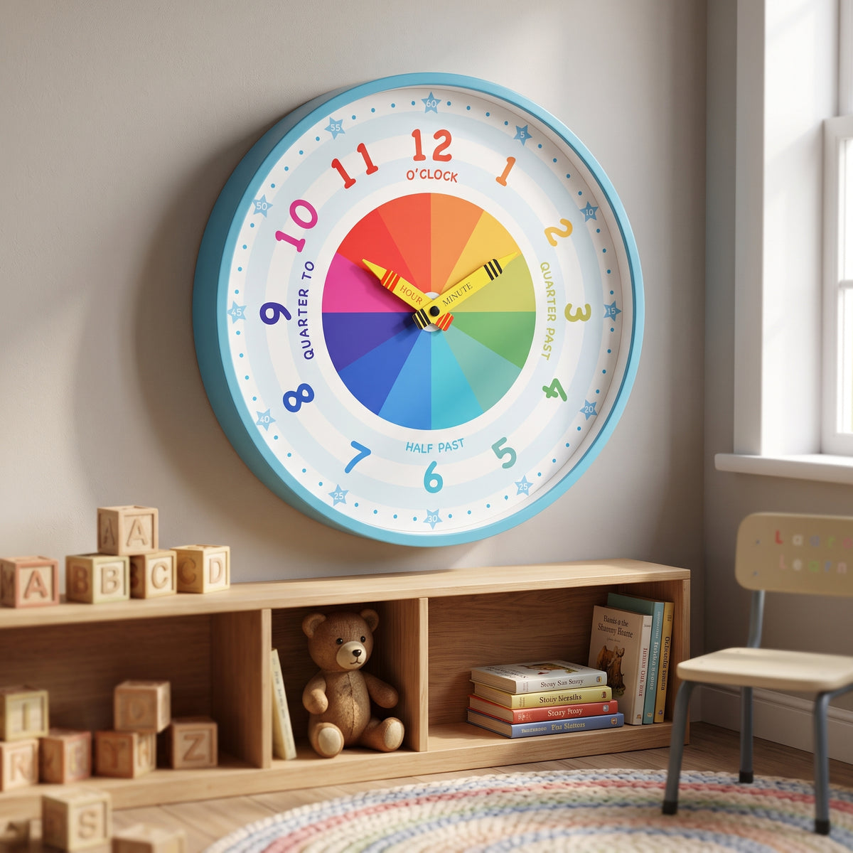 Hometime Kid's Tell the Time Wall Clock - Blue 30cm