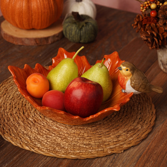 Country Living Robin On A Leaf Serving Bowl