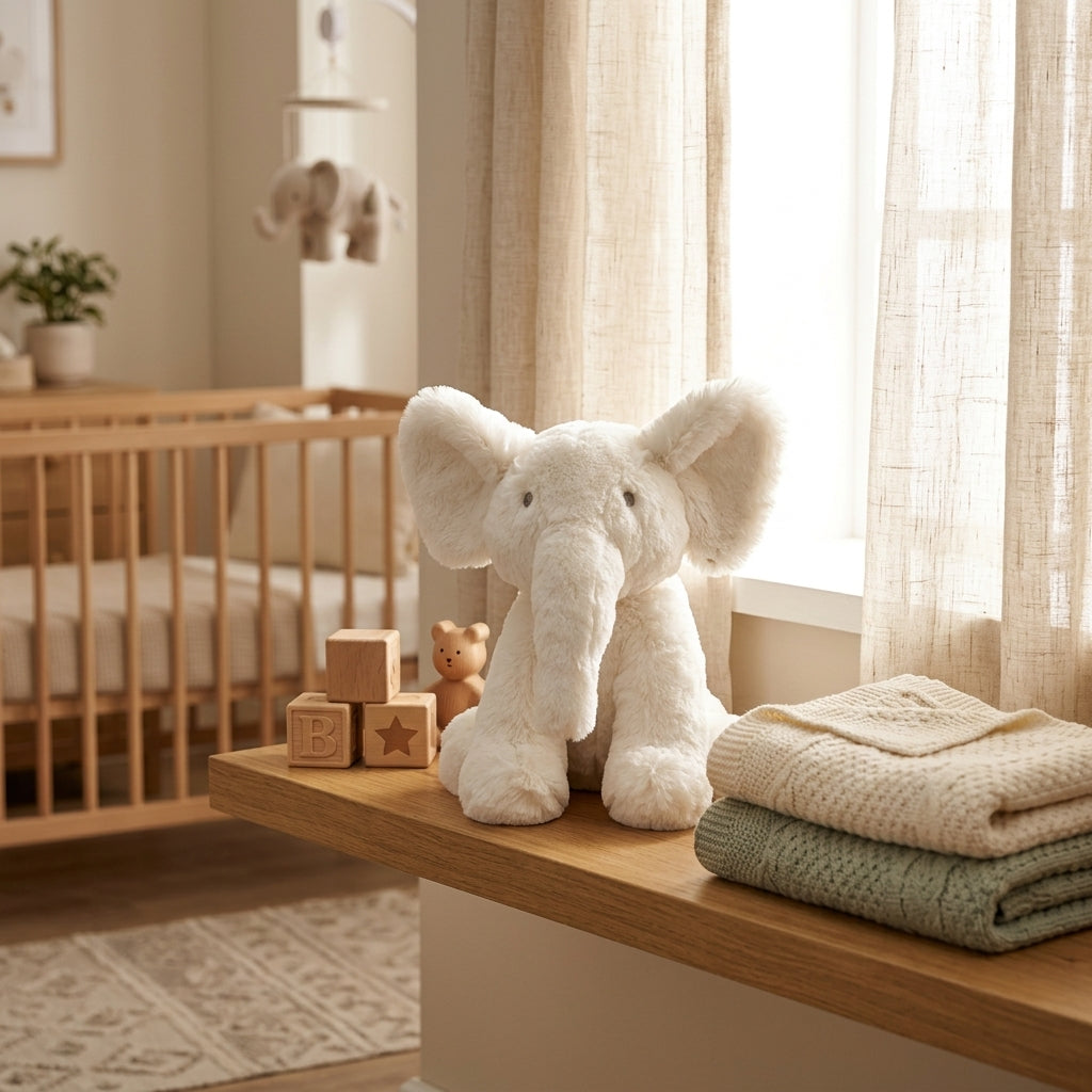 Bambino White Plush Elephant Medium 18cm