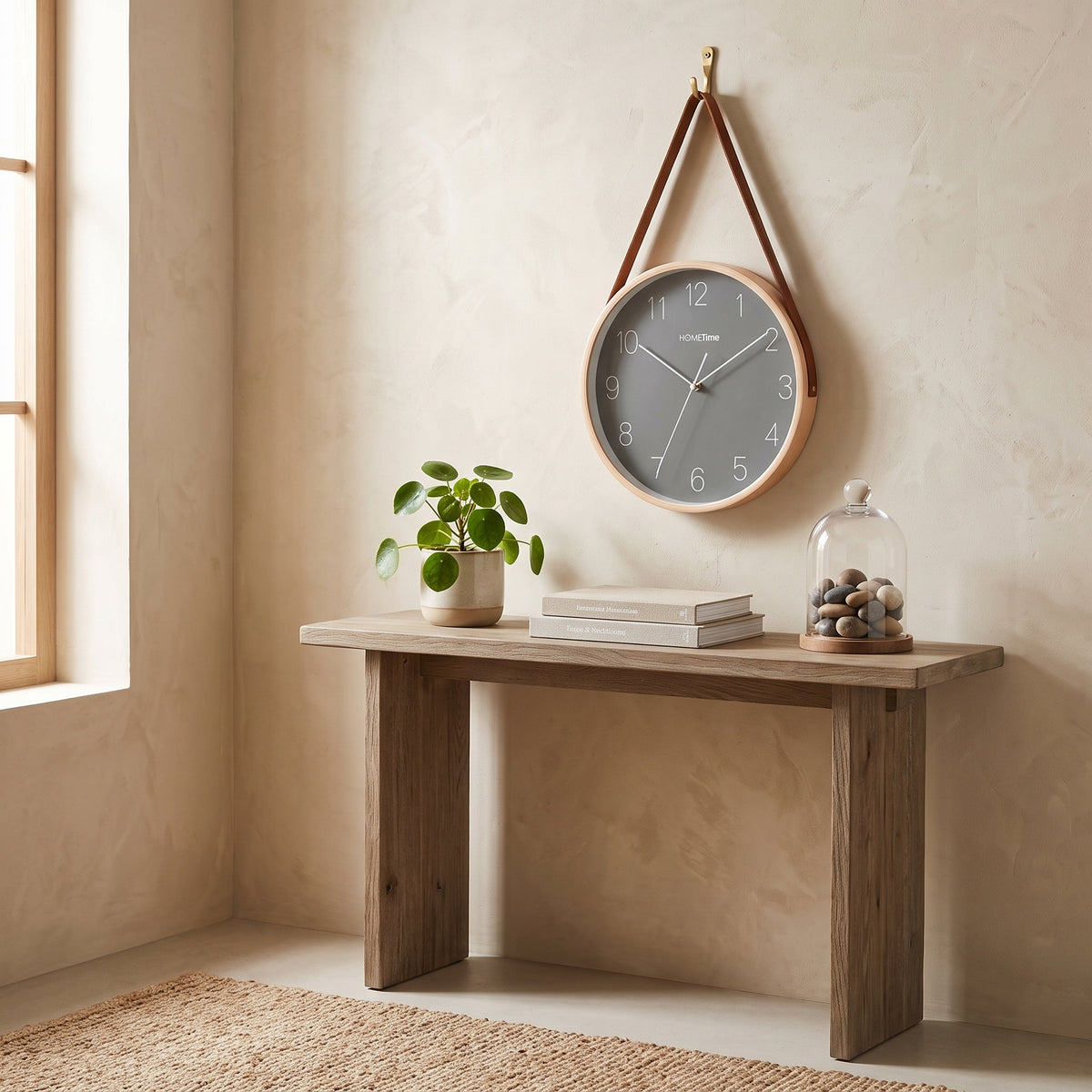 Hometime Wooden Wall Clock with Hanging Belt 25cm