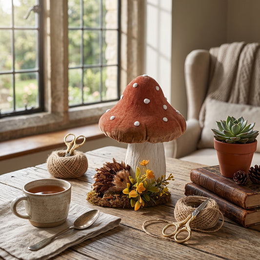 Country Living Natural Handmade Hedgehog Ornament with Mushroom