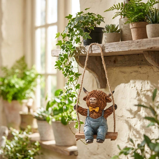 Country Living Highland Cow On A Swing