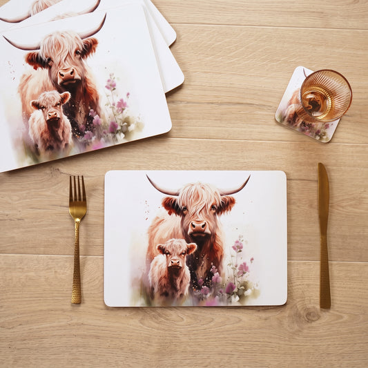 Country Living Highland Cow and Calf set of 4 Placemats