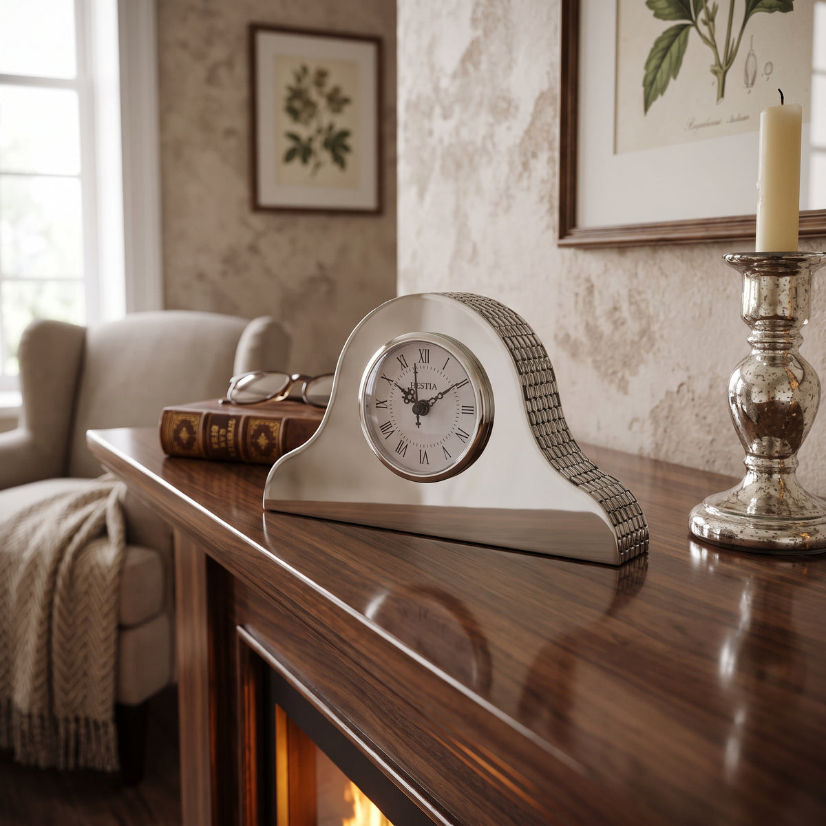 Hestia Glass Mirror Napoleon Mantel Clock