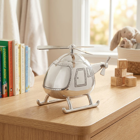 Bambino Silver Plated Money Box - Helicopter