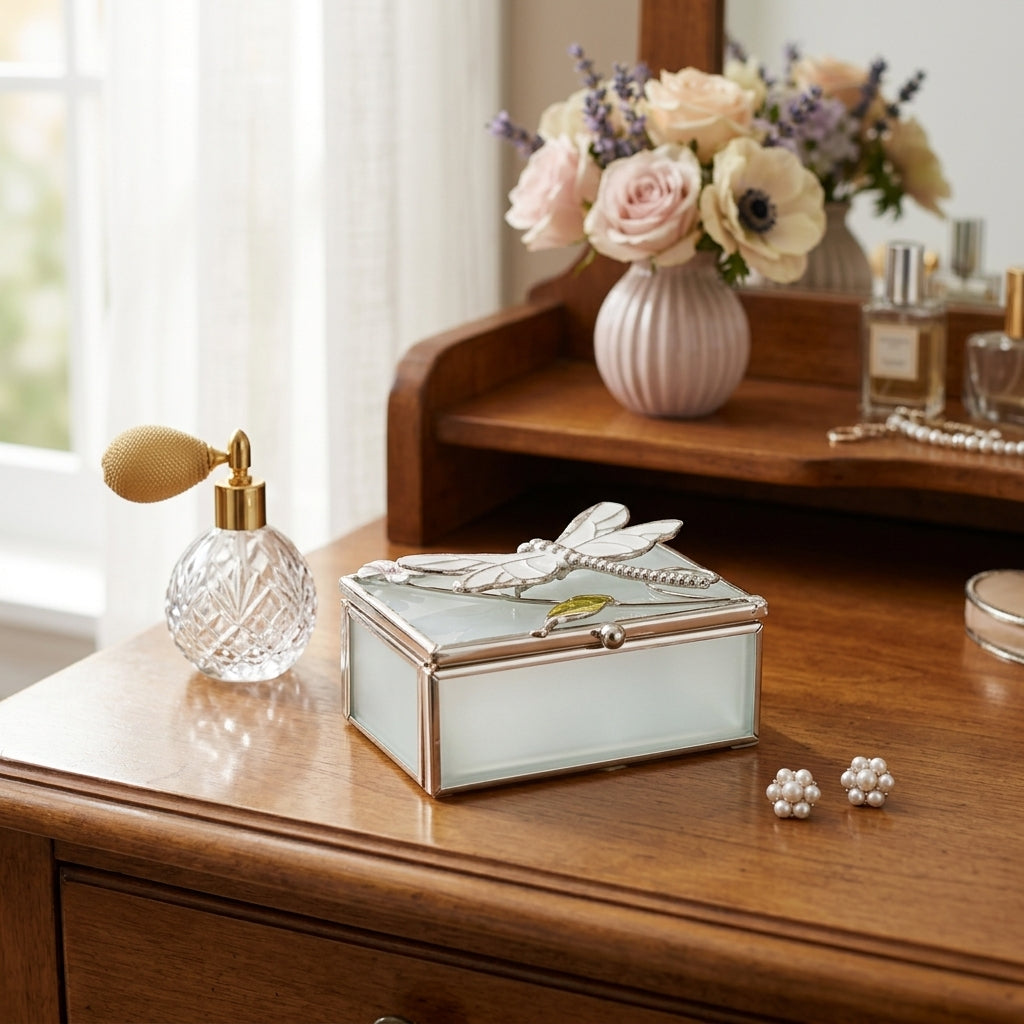 Sophia Classic Glass & Wire Dragonfly Rectangle Trinket Box