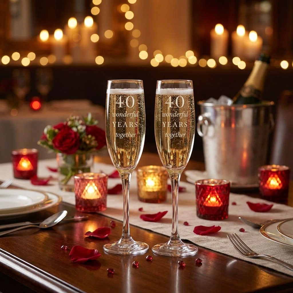 Amore Champagne Flutes Set of 2 - 40th Anniversary