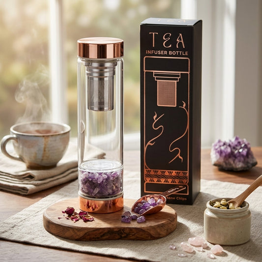 Crystal Glass Tea Infuser Bottle - Rose Gold - Amethyst