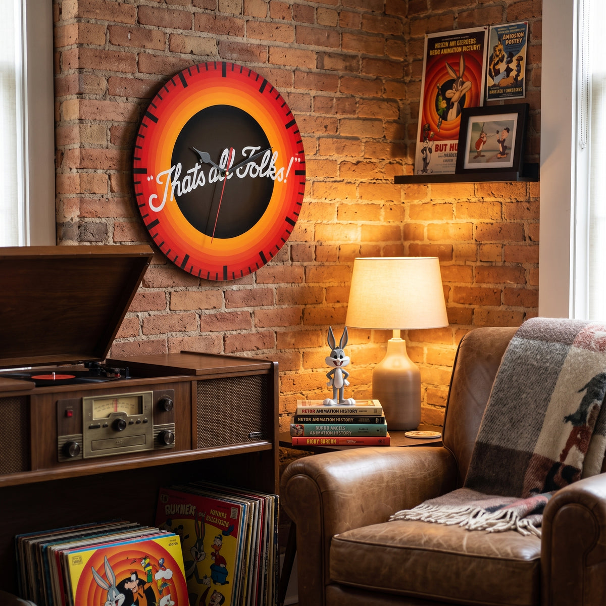Warner Bros Looney Tunes "That's All Folks" Glass Clock - 30cm