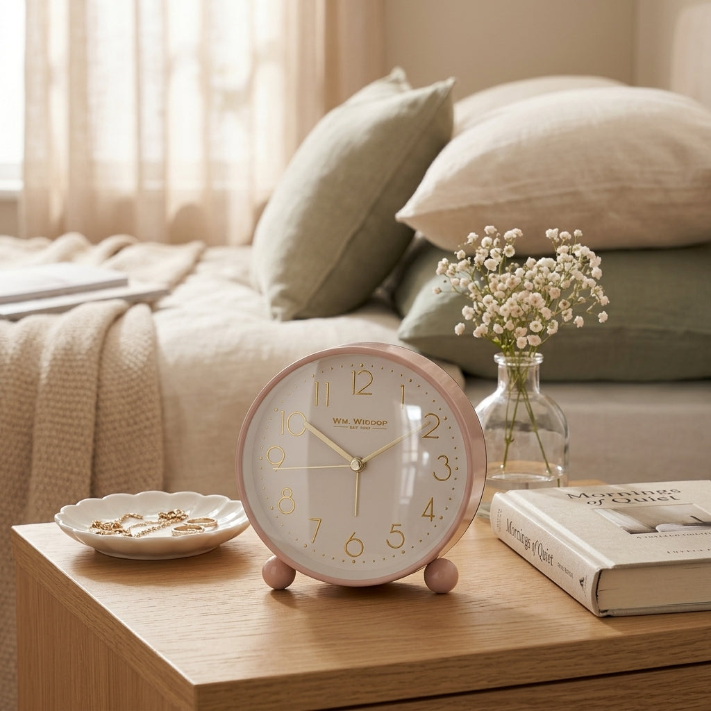 Hometime Metal Case Alarm Clock Light & Snooze Blush 10.8cm **(60/50)**