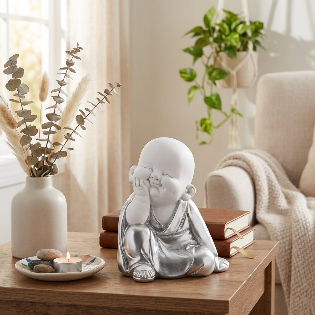 Hestia White & Silver Buddha - Hand on Chin