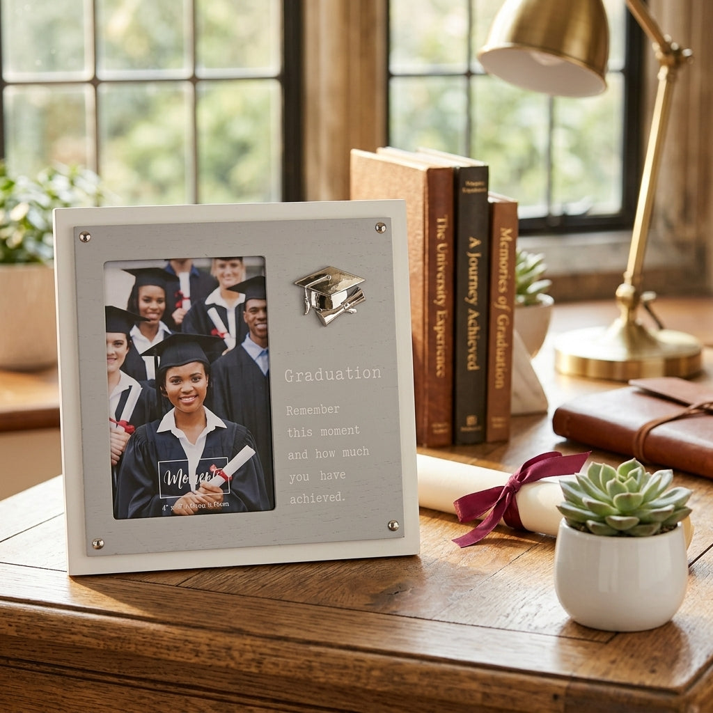 Moments 2 Layer Photo Frame Grey 4" x 6" - Graduation
