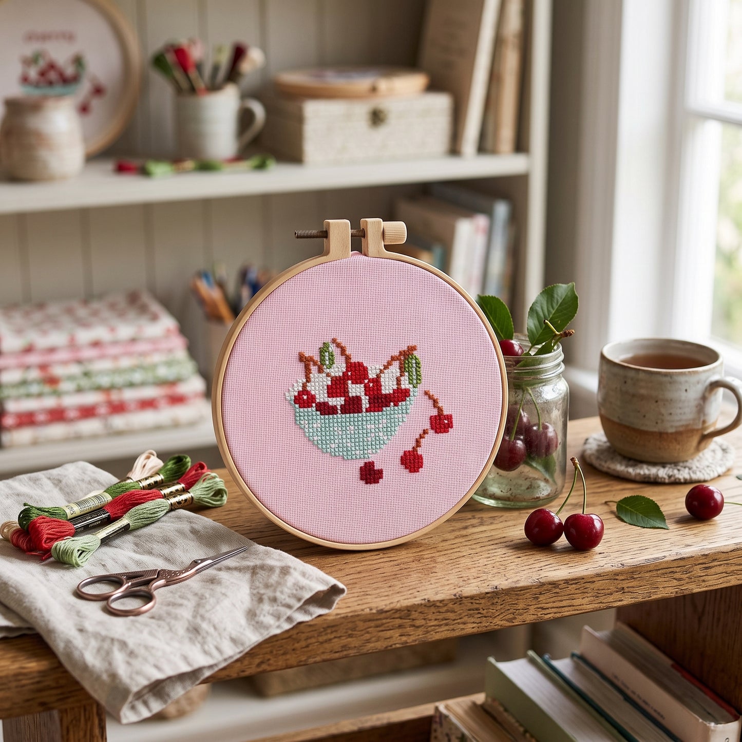 Apples To Pears Cross Stitch Craft Kit - Bowl Cherries