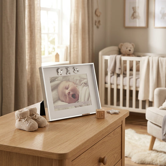 Bambino Thin Silver Plated Border Frame 3 Icons 7" x 5"