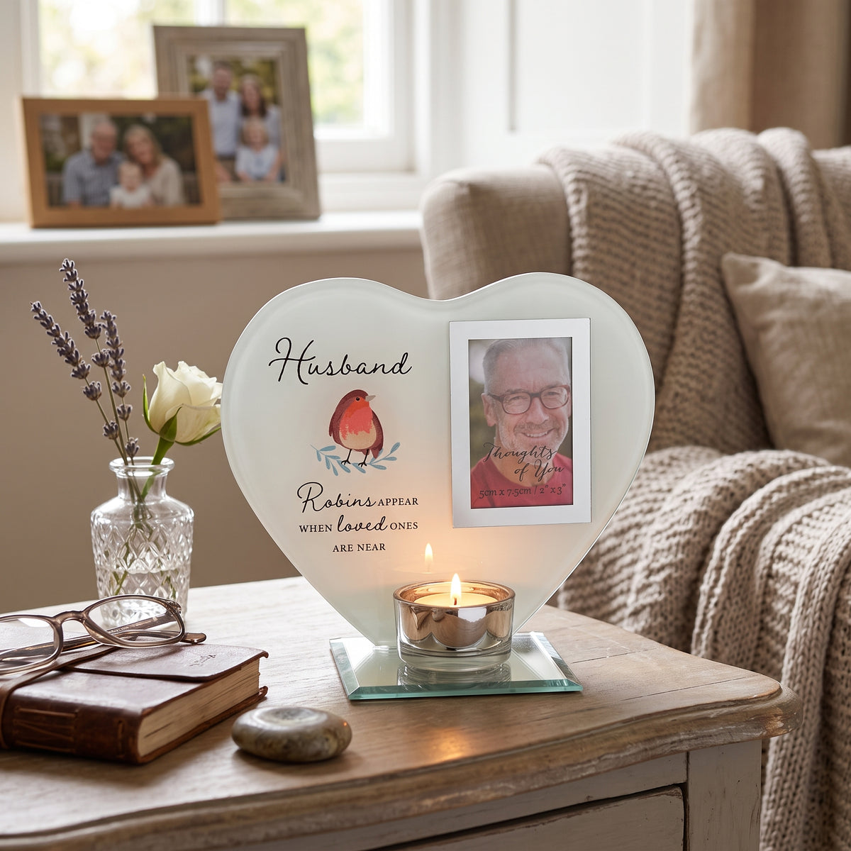 Thoughts of You Tea Light Holder with Photo - Husband