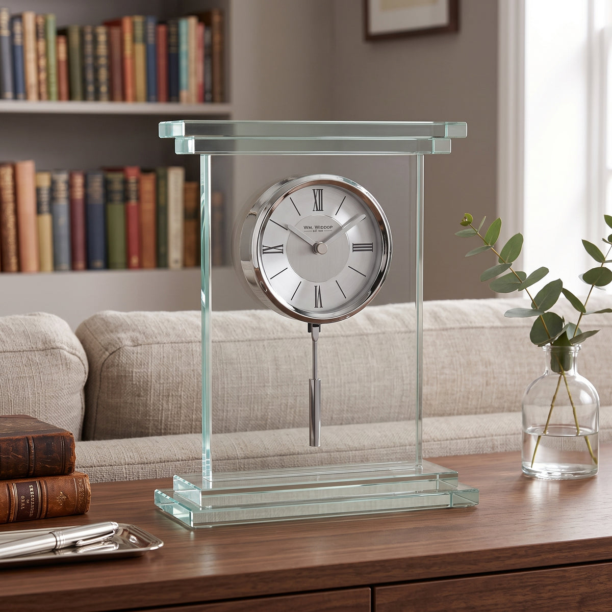 Wm. Widdop Glass Pendulum Clock