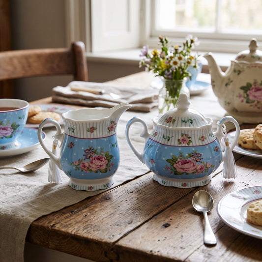 London Boutique Porcelain Sugar Bowl and Cream Milk Jug