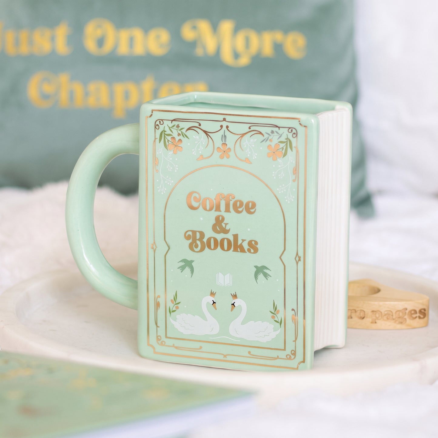Coffee and Books Green Book Shaped Mug