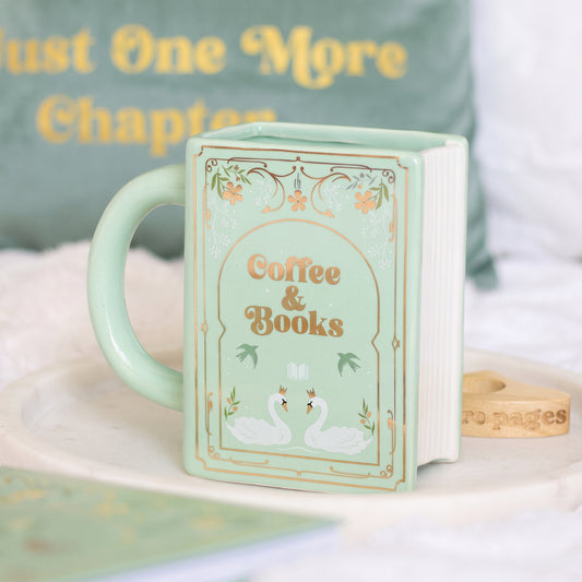 Coffee and Books Green Book Shaped Mug