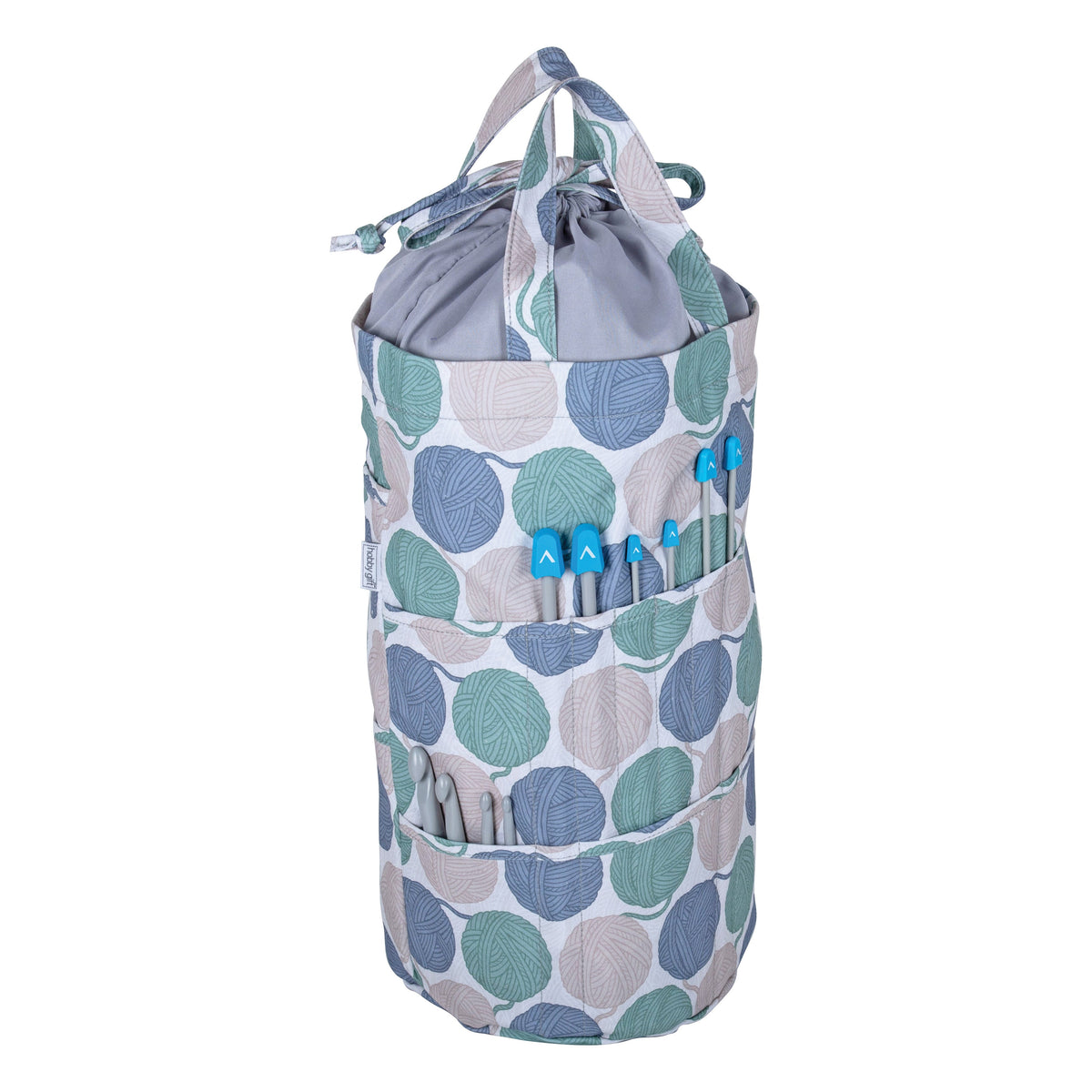 Knitting Bag: Drawstring with Outside Pockets: Yarn Balls:  Item size: (d/w/h) 15 x 41 x 19.5cm.