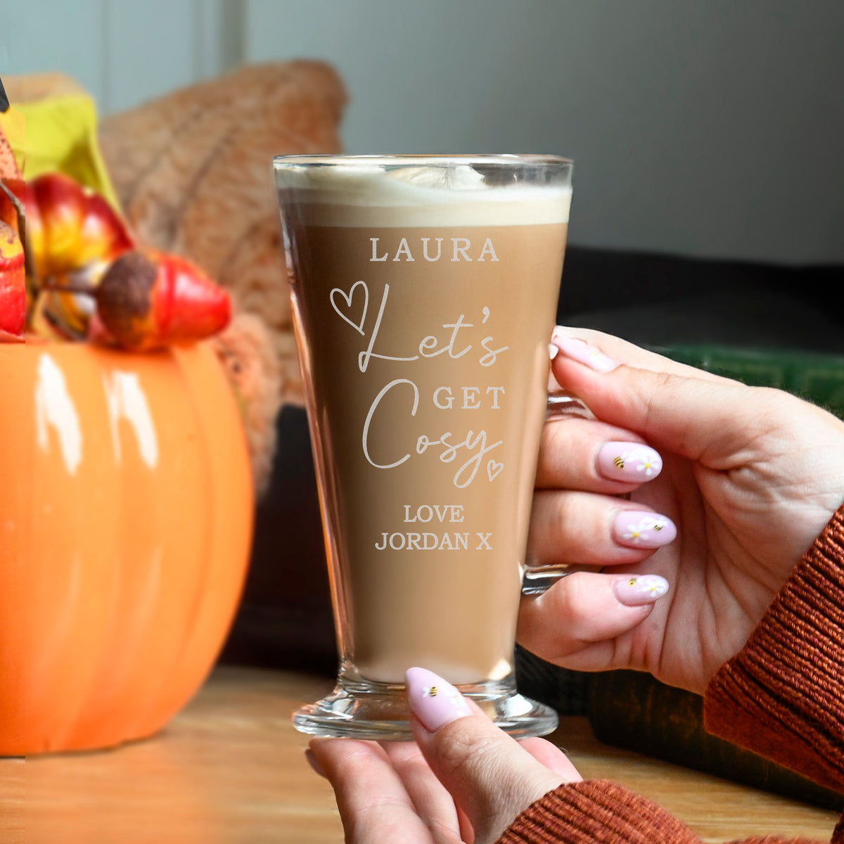 Personalised Get Cosy Latte Glass