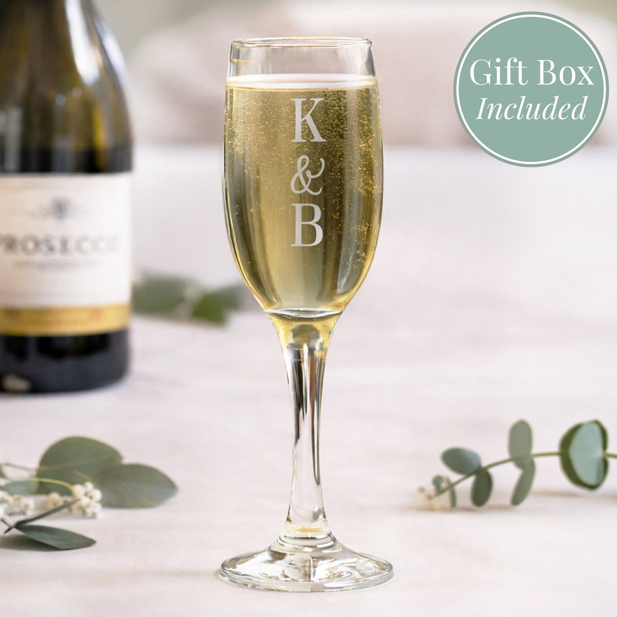 Personalised Couples Initials Flute Glass