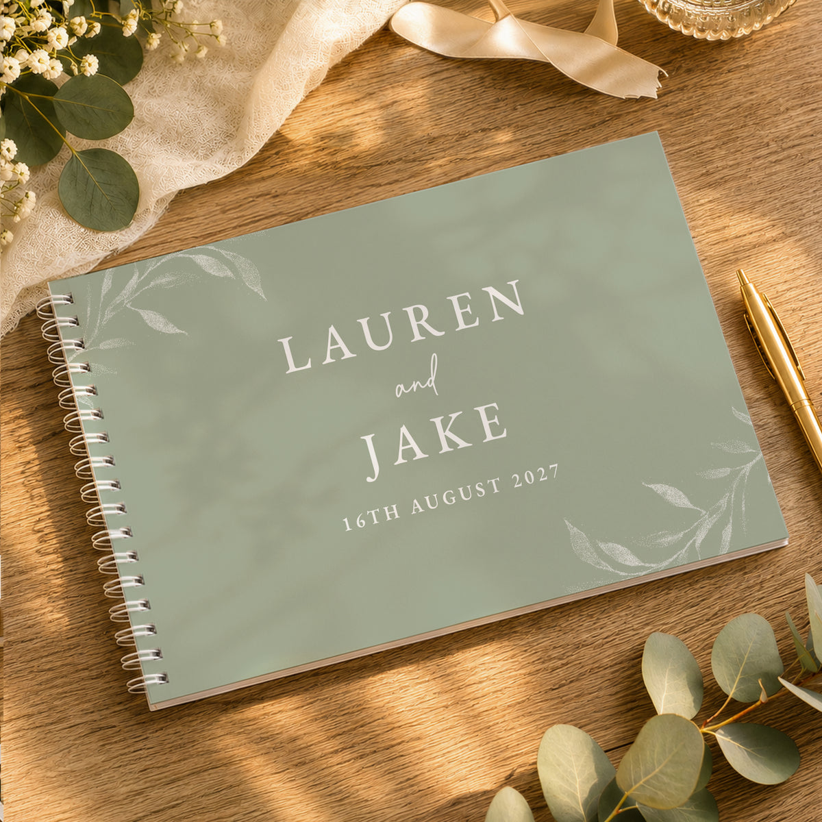 Personalised Botanical Burnt Orange Wedding Guest Book