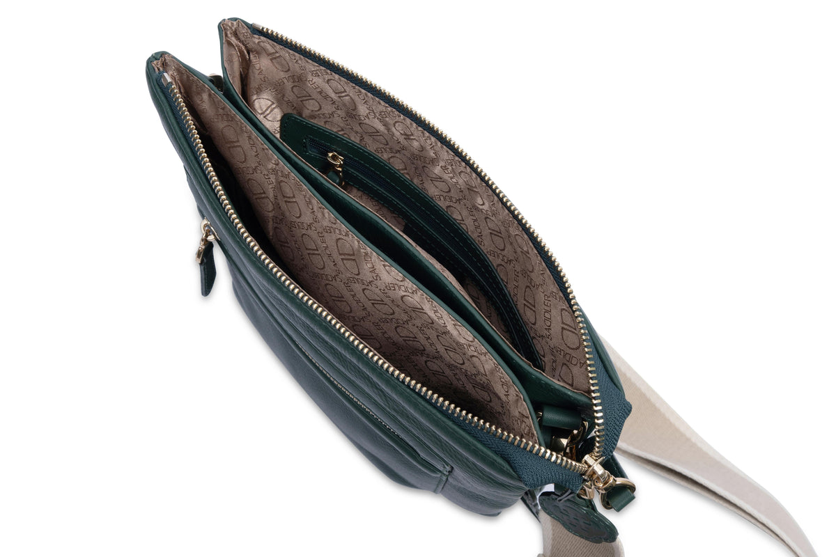 Ellen Leather 3-Section Zip-Top Crossbody bag  - Handmade by Saddler