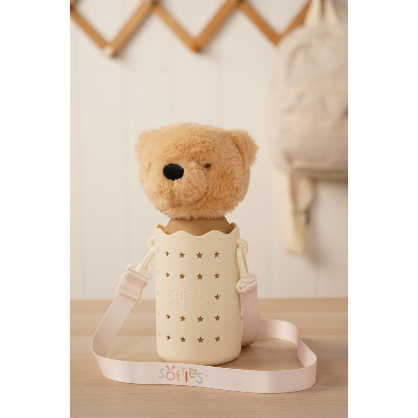 Softies Silicone Water Bottle Bag with Charm Holes and Fabric Clip on Carry Strap