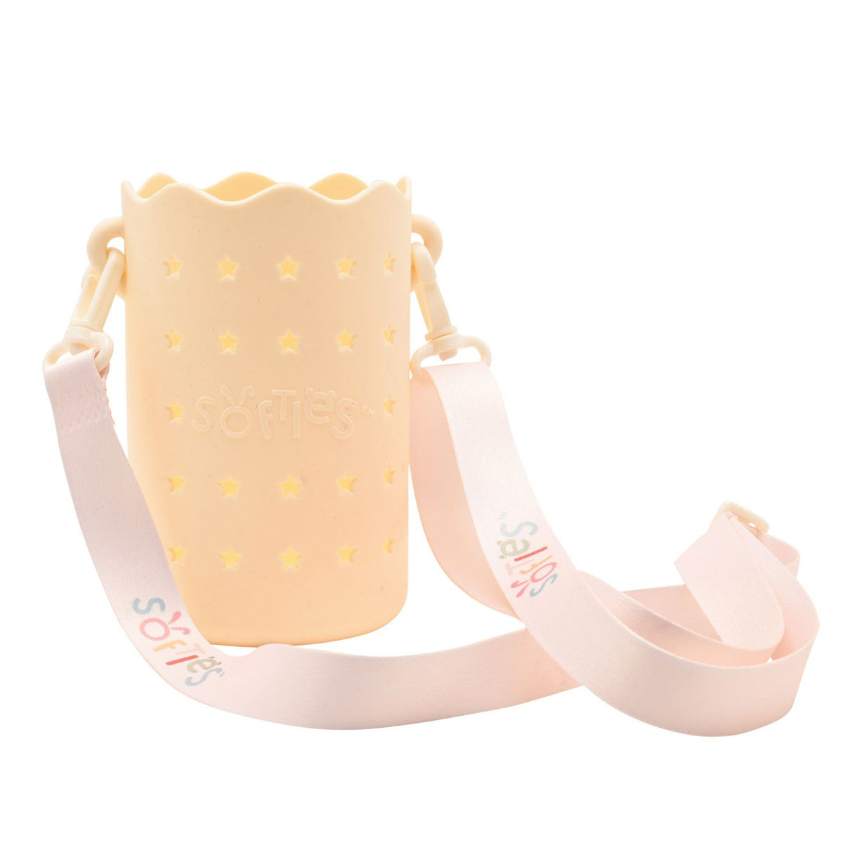 Softies Silicone Water Bottle Bag with Charm Holes and Fabric Clip on Carry Strap