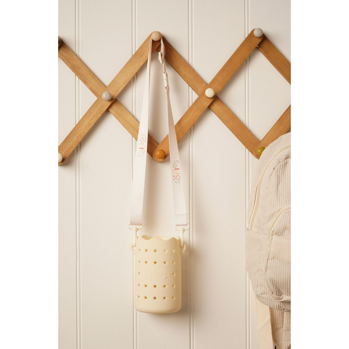 Softies Silicone Water Bottle Bag with Charm Holes and Fabric Clip on Carry Strap