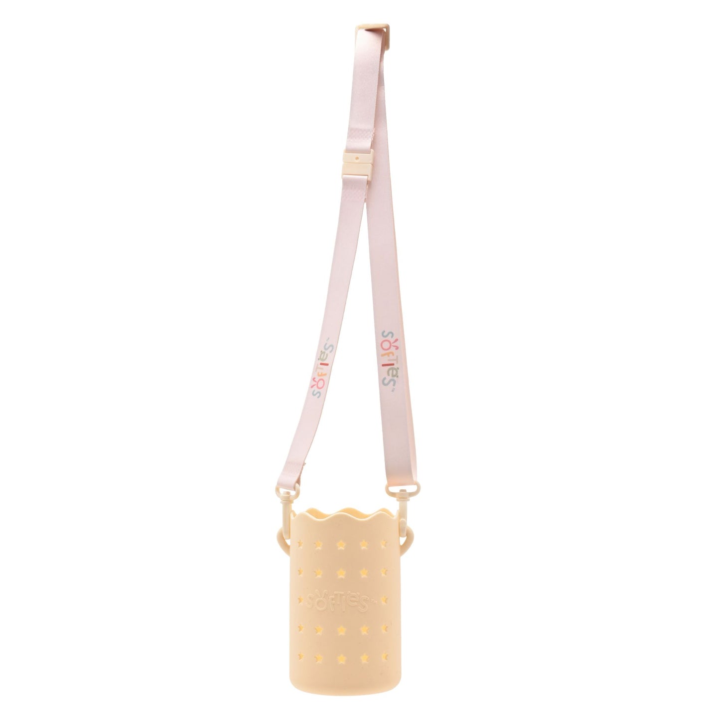 Softies Silicone Water Bottle Bag with Charm Holes and Fabric Clip on Carry Strap