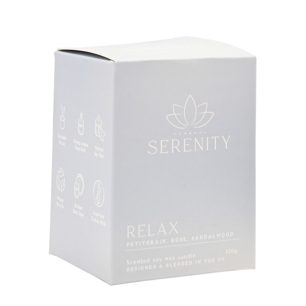 Serenity Relax Candle 120g Petitgrain, Rose & Sandalwood