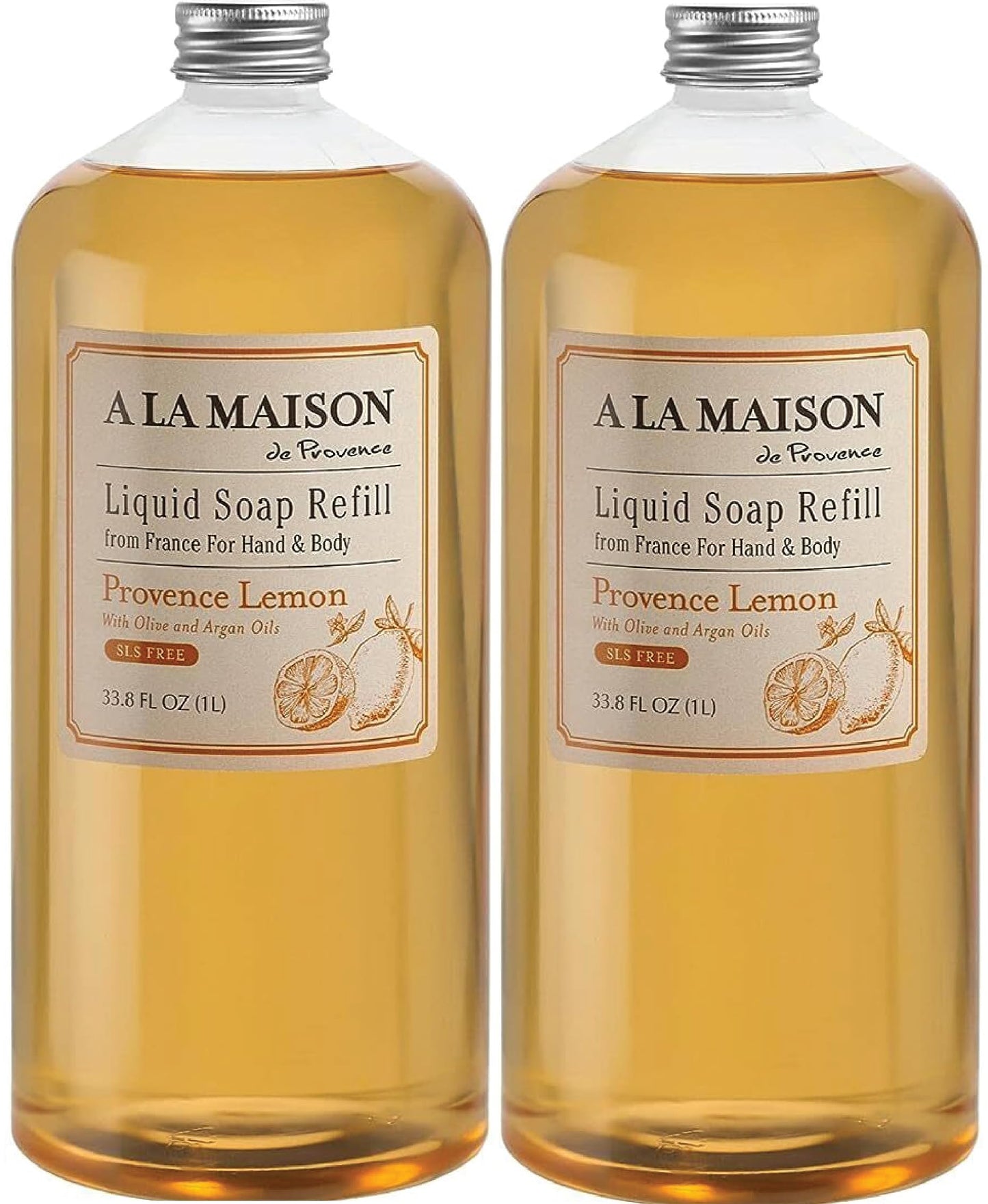 A LA MAISON Provence Lemon Hand Soap Refill – French Craft, Plant-Based, Biodegradable, 2 Pack