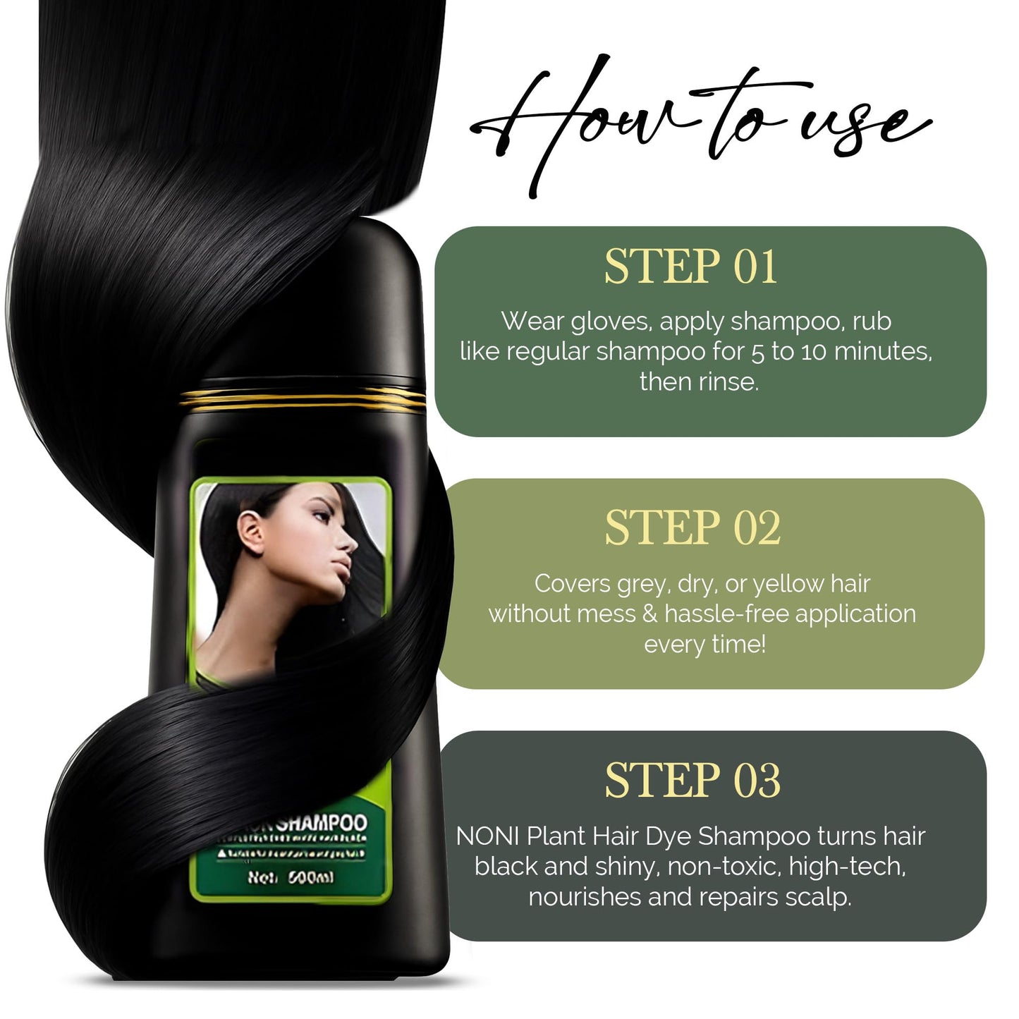 ABBASI & CO Noni Black Hair Dye Shampoo – 100% Gray Coverage in Minutes