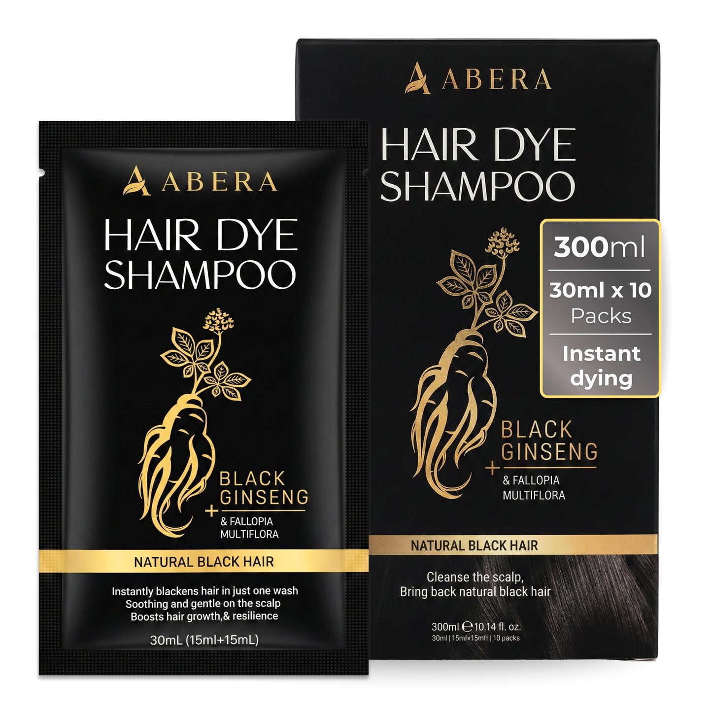ABERA Hair Dye Shampoo Pack – Black Color for Gray Hair | Travel Size & Long-Lasting One-Wash Solution