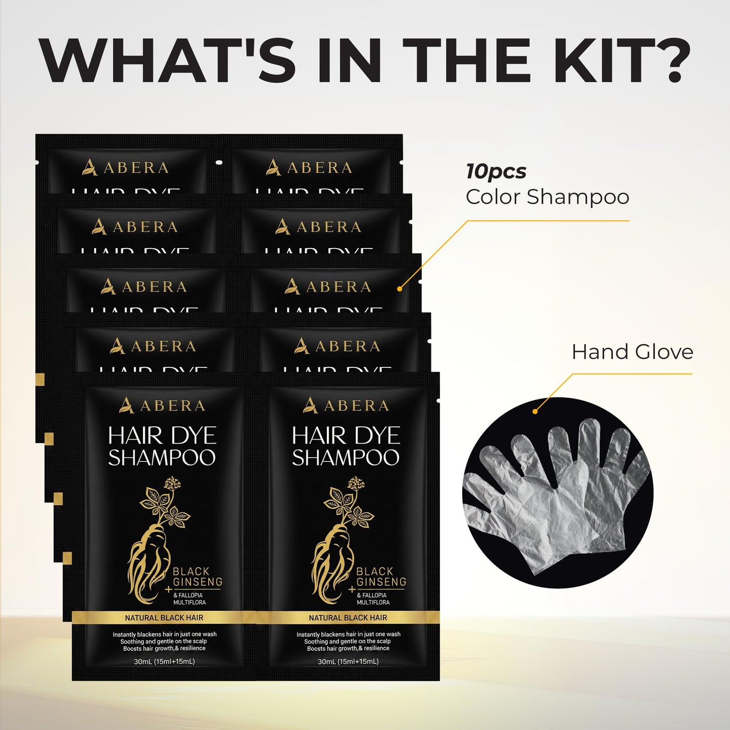ABERA Hair Dye Shampoo Pack – Black Color for Gray Hair | Travel Size & Long-Lasting One-Wash Solution