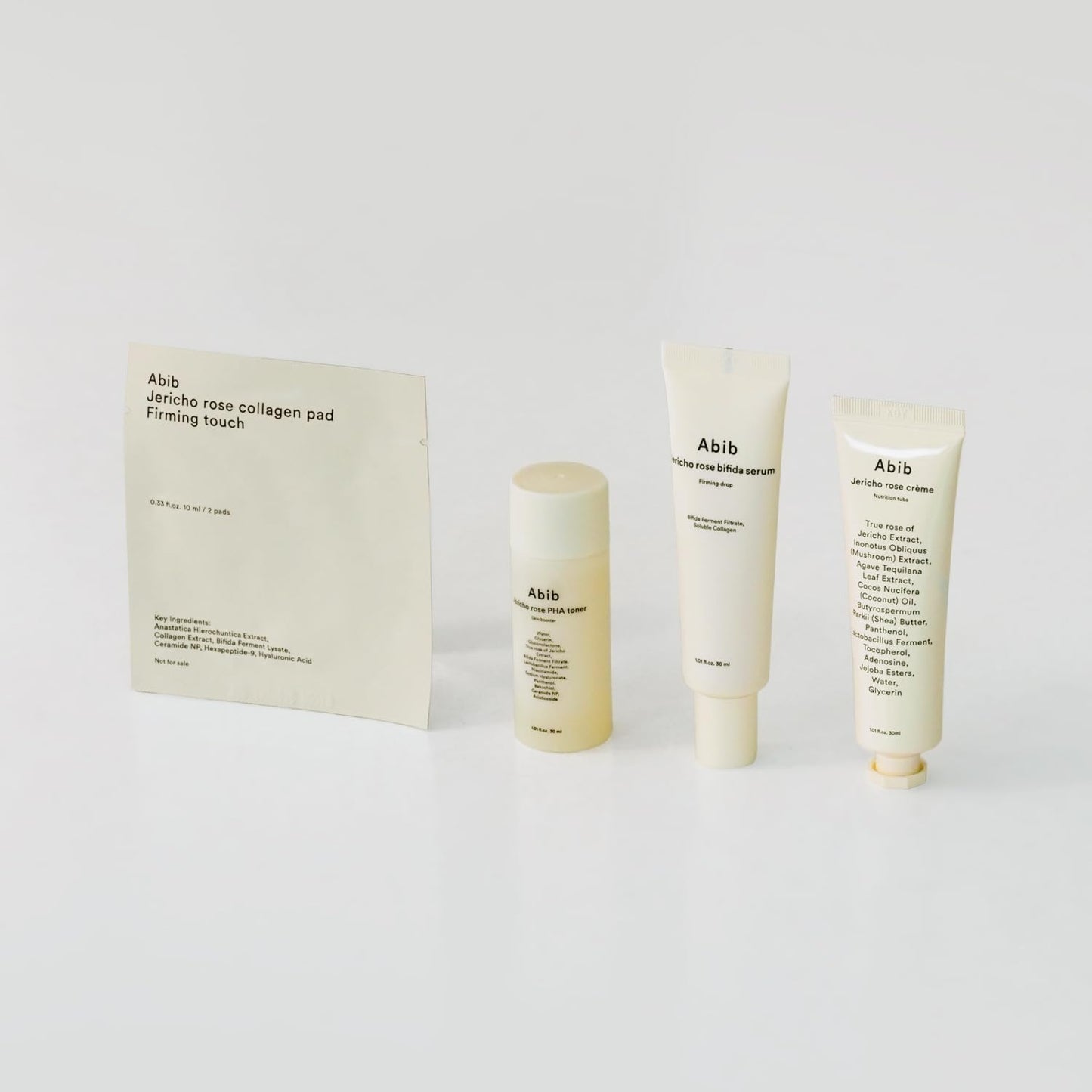 Abib Jericho Trial Kit – Travel-Ready Korean Skincare (Toner Pads, Cream, Serum) Beige