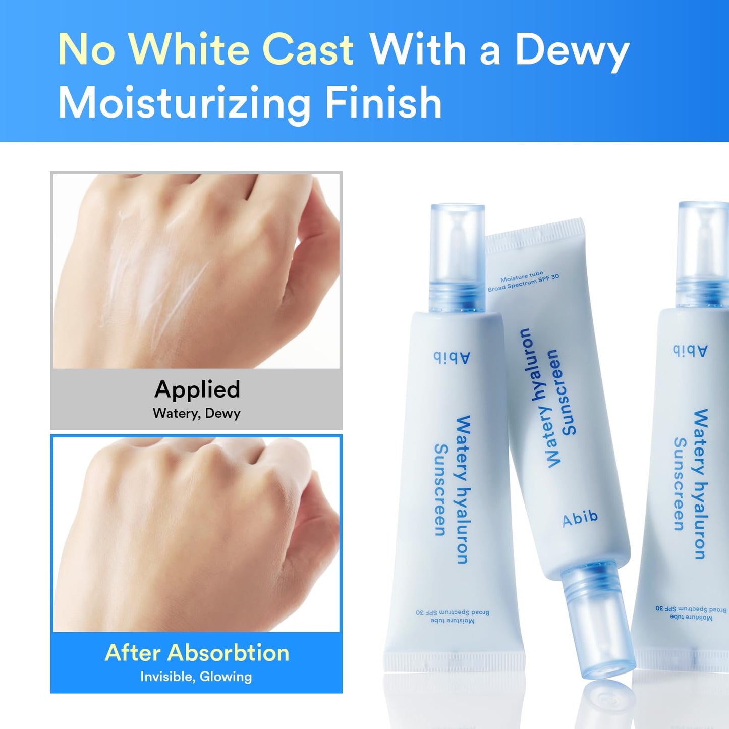 Abib Watery Hyaluron Sunscreen Moisture Tube SPF 30 50ml – Lightweight, No White Cast