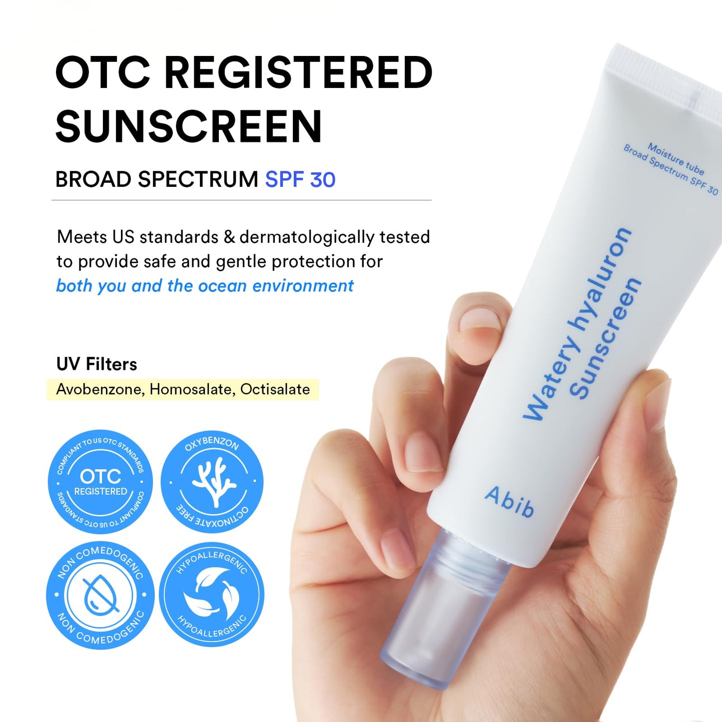 Abib Watery Hyaluron Sunscreen Moisture Tube SPF 30 50ml – Lightweight, No White Cast