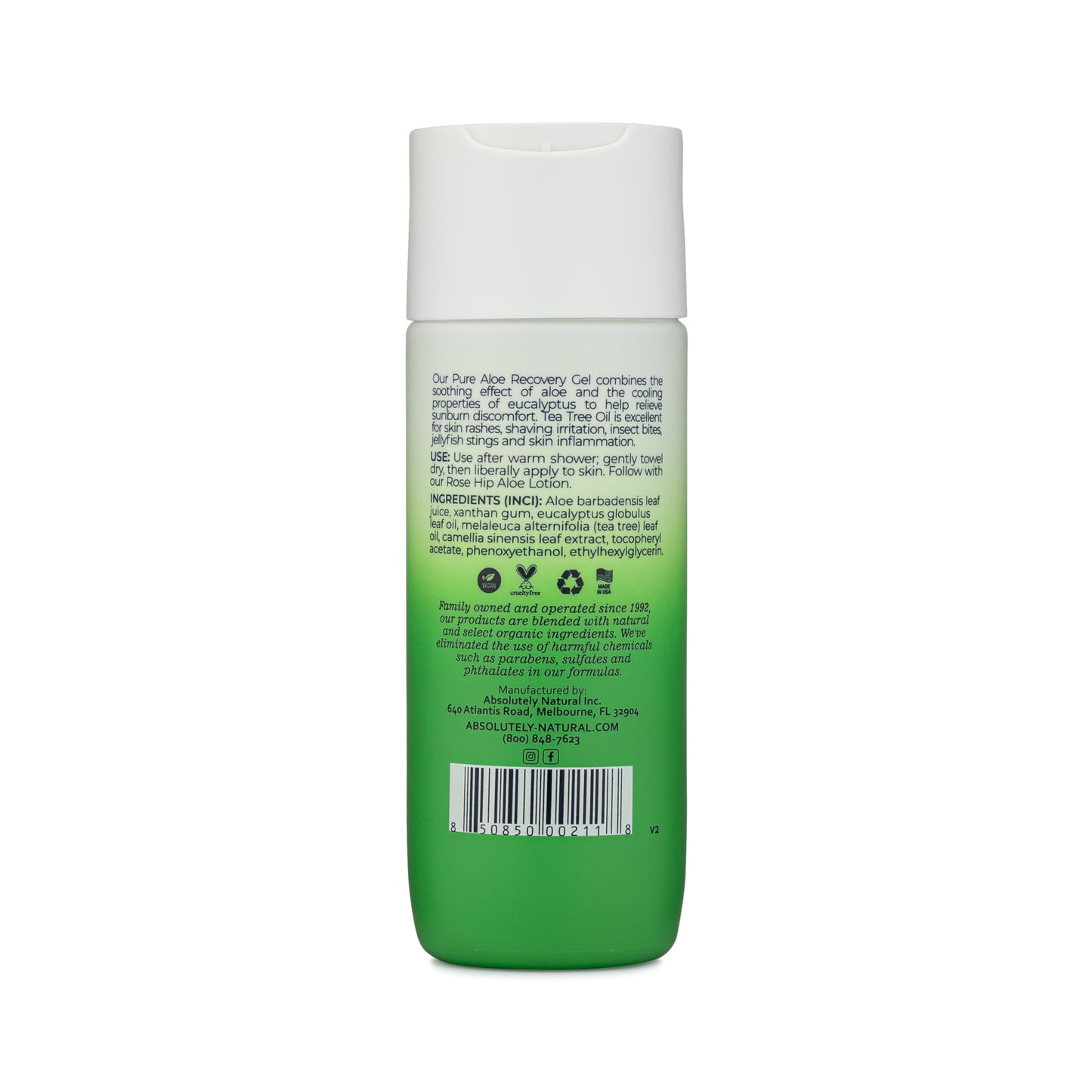 Absolutely Natural | 100% Pure Aloe Vera Cooling Gel for Sunburn Relief & Skin Comfort (6 oz)