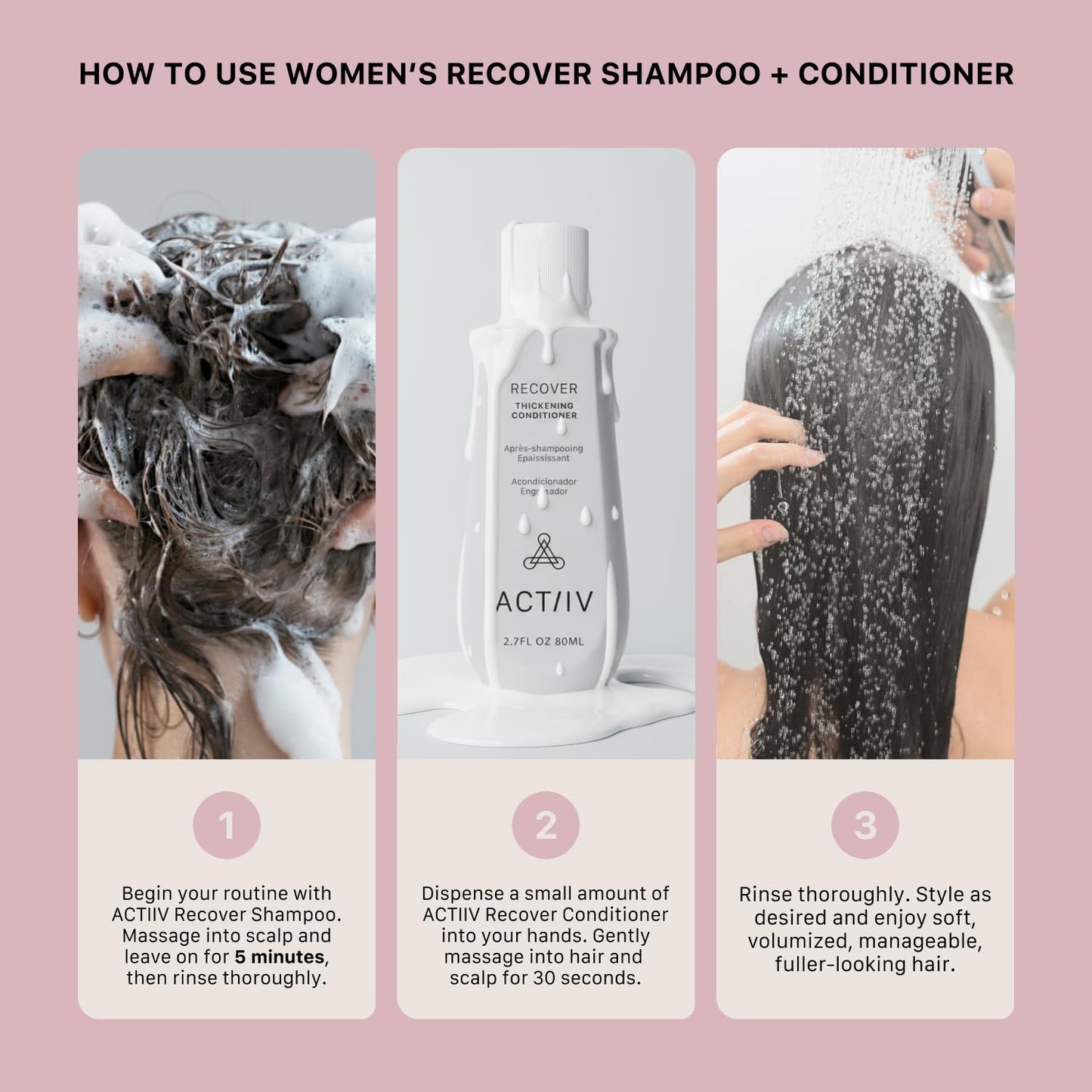 ACTIIV Recover Travel Duo for Women – Fuller-Looking Hair, Plant-Based, Color-Safe (2x2.7 oz)