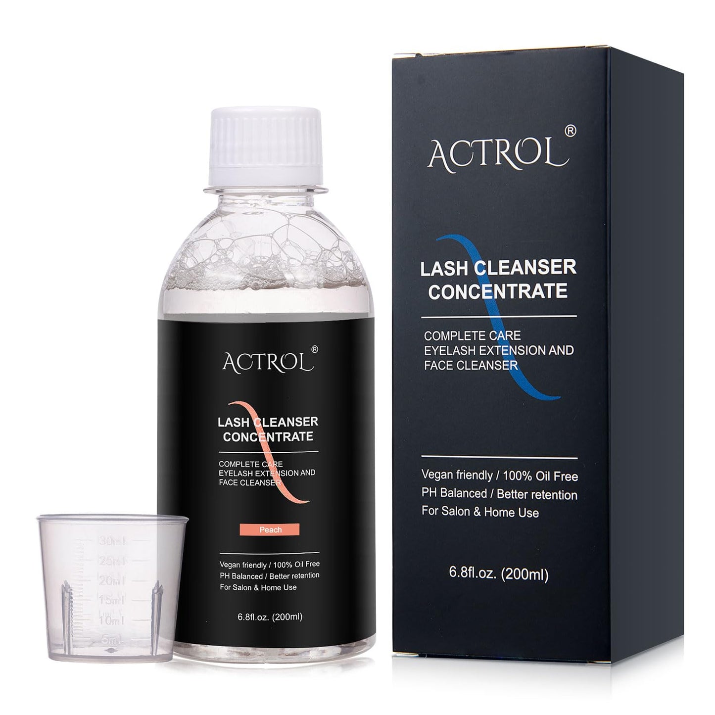 ACTROL Eyelash Cleanser Concentrate 200ml – Peach Foaming Lash Shampoo for Extensions (Paraben & Sulfate Free) | Salon & Home Care (Makes 40 Bottles)