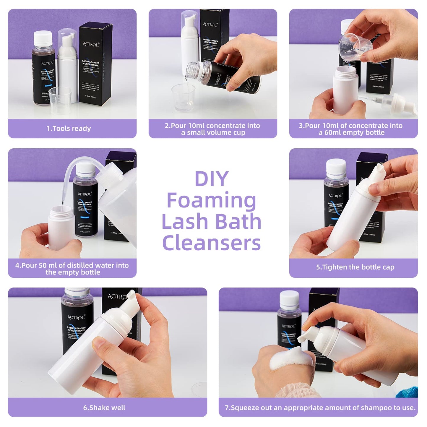 ACTROL Eyelash Cleanser Concentrate 200ml – Rose Foaming Lash Shampoo for Extensions (DIY, Makes 40 Bottles)