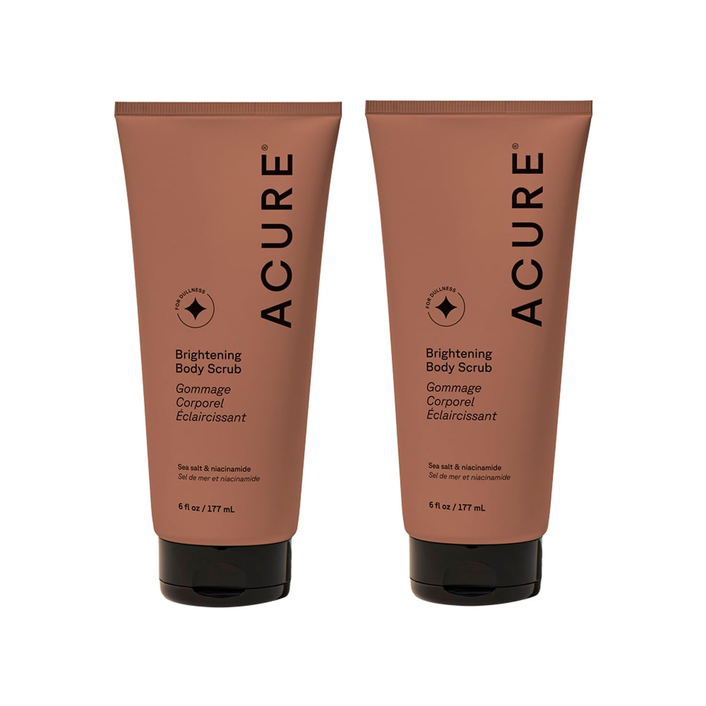 Acure Brightening Body Scrub – Sea Salt Exfoliator with Clay & Niacinamide (2 x 6 oz)