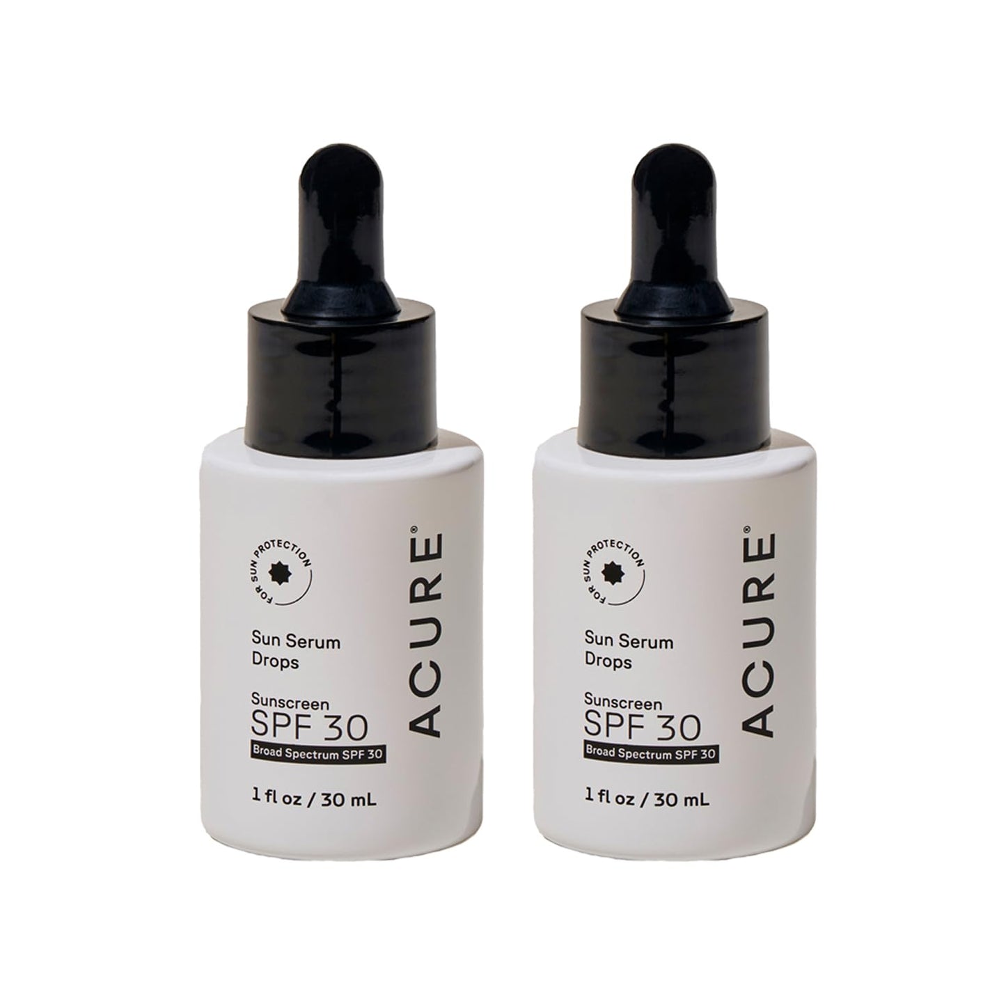 Acure Sun Serum Drops SPF 30 – Hydrating Mineral Sunscreen Serum, Light Sheer UV Shield, 2 Pack