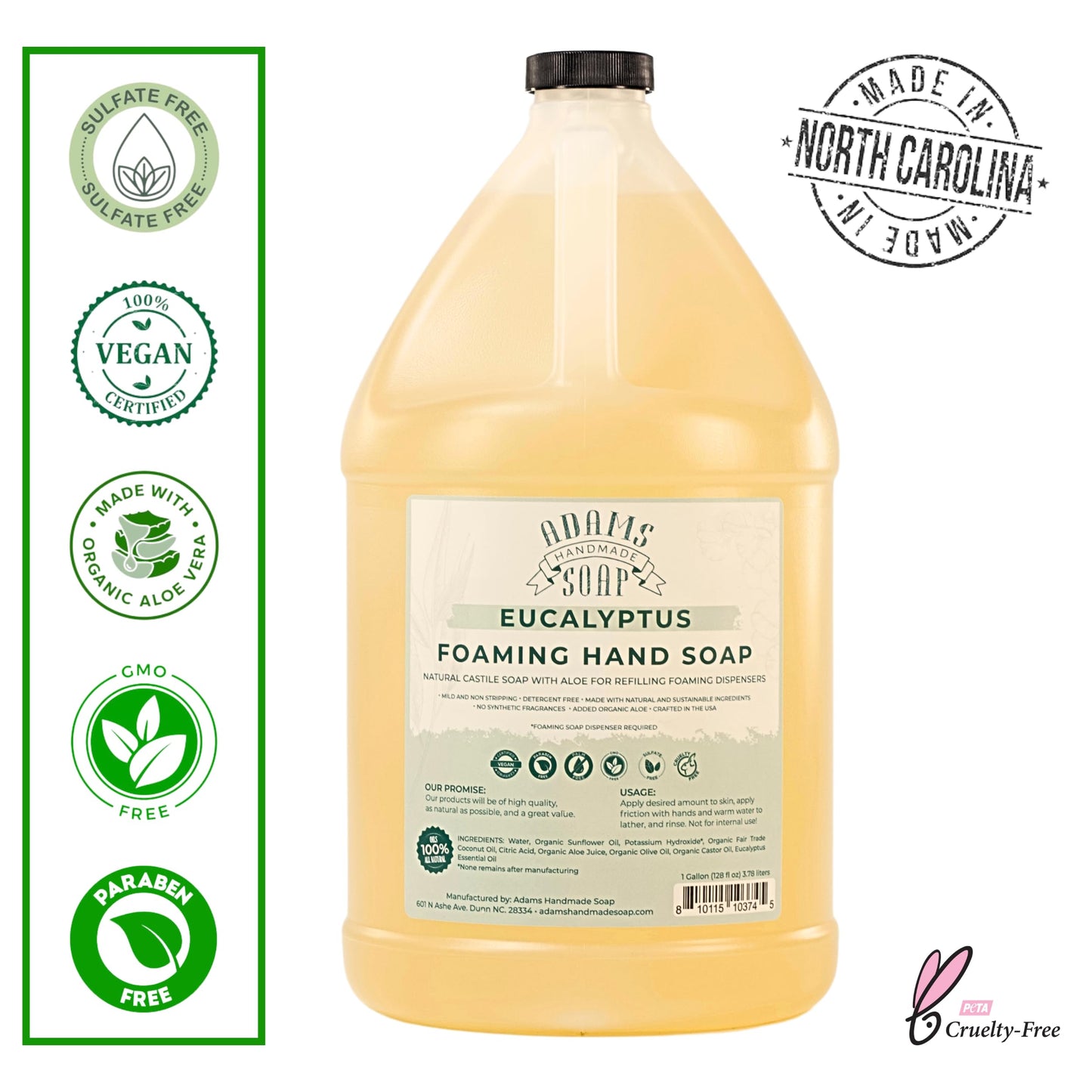 Adams Handmade Soap Liquid Foaming Soap 1 Gal – Eucalyptus | Gentle, Eco-Friendly Castile Soap