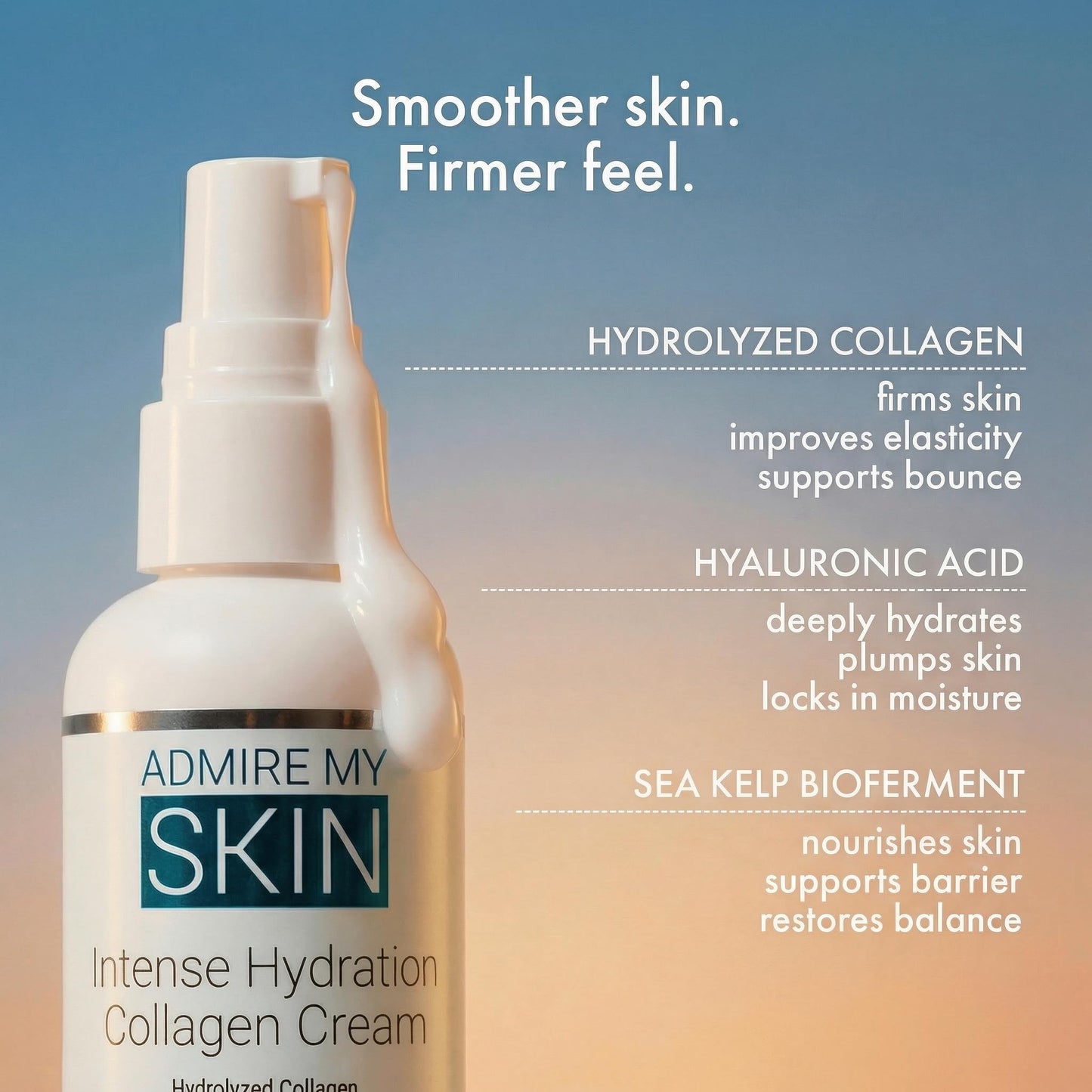 Admire My Skin Collagen Cream Moisturizer for Dry Skin | Hyaluronic Acid & Non-Comedogenic Hydration | 2oz